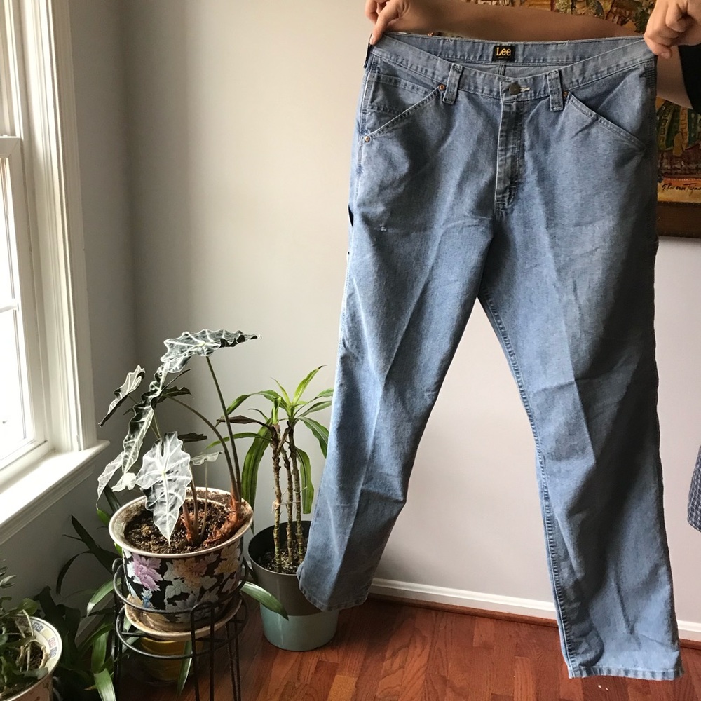 Lee original fit light wash jeans.